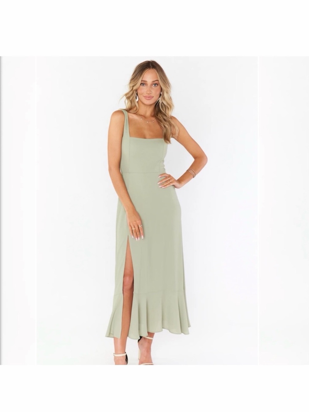Show Me Your MuMu Claire Midi Dress ~ Moss Green Crisp